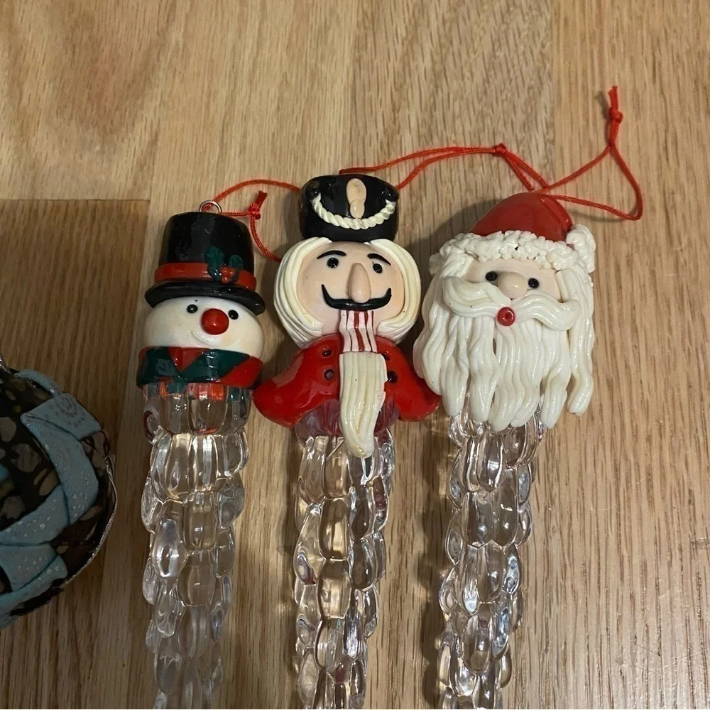 Vintage Christmas Ornament Bundle Blue Ball Icicle Snowman Nutcracker Santa
